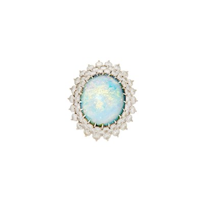 Lot 1068 - White Gold, Opal and Diamond Ring