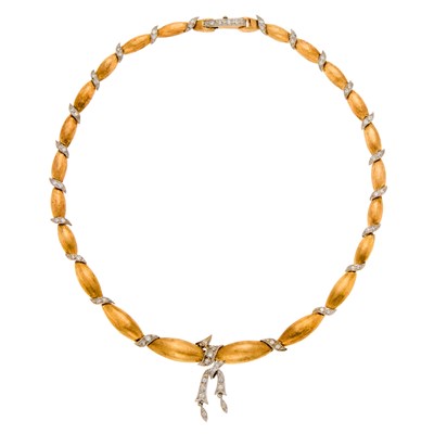 Lot 1129 - Two-Color Gold and Diamond Necklace