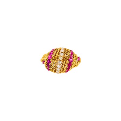 Lot 1132 - Gold, Ruby and Diamond Dome Ring