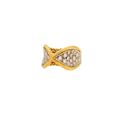 Lot 1140 - Two-Color Gold and Diamond Dome Ring