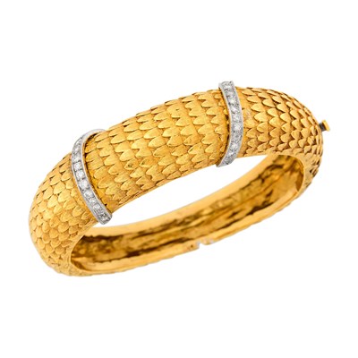 Lot 126 - Two-Color Gold and Diamond Cuff Bangle Bracelet