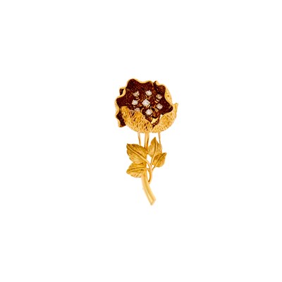 Lot 1033 - Gold and Diamond 'En Tremblant' Rose Brooch, France