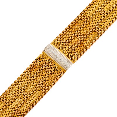 Lot 1211 - Two-Color Gold and Diamond Bracelet