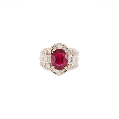 Lot 1142 - White Gold, Synthetic Ruby and Diamond Ring