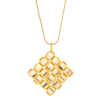 Lot 149 - Van Cleef & Arpels Two-Color Gold Pendant, France, with Long Gold Snake Chain Necklace
