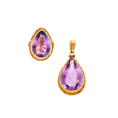Lot 1239 - Low Karat Gold and Amethyst Ring and Pendant