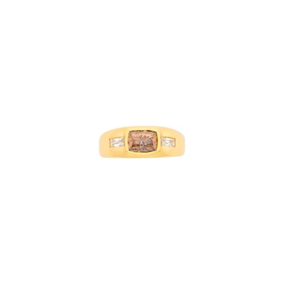 Lot 112 - Gold, Fancy Dark Orangy-Brown Diamond and Diamond Ring