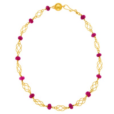 Lot 1236 - Bessie Jamieson High-Karat Gold and Ruby Bead Necklace