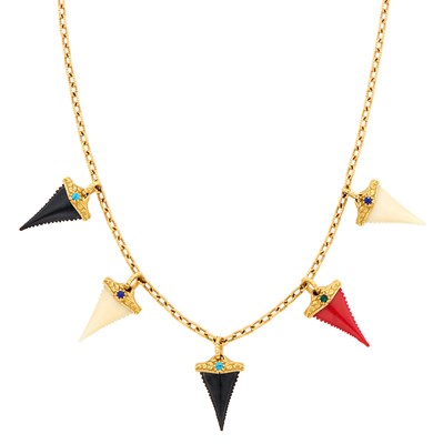 Lot 5 - Gucci Gold, Bone, Hardstone and Resin 'Shark Tooth' Charm Chain Necklace