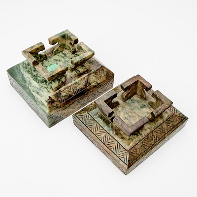 Lot 43 - A Chinese Mottled Jade Archaistic Vessel, Fu