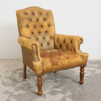 Lot 98 - Victorian Style Tufted Leather and Oak Library Armchair