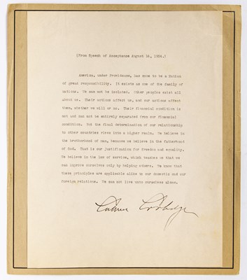 Lot 19 - A portion of his Speech of Acceptance signed by Silent Cal