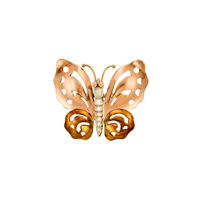 Lot 1058 - M. C. Mossalone Tricolor Gold Butterfly Brooch