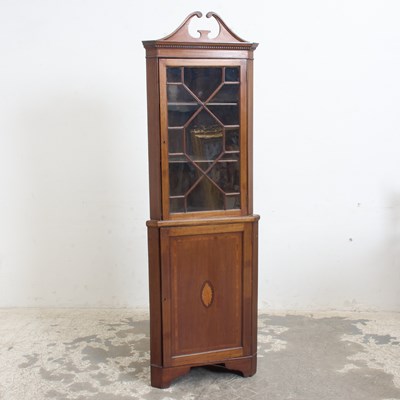 Lot 121 - George III Style Inlaid Mahogany Corner Cupboard