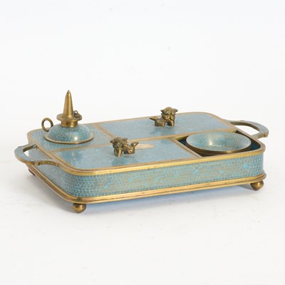 Lot 134 - Chinese Blue Cloisonné Opium Smoking Tray