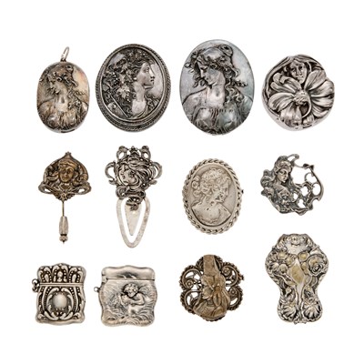 Lot 1293 - Group of Silver and Metal Pendant-Brooches and Accessories