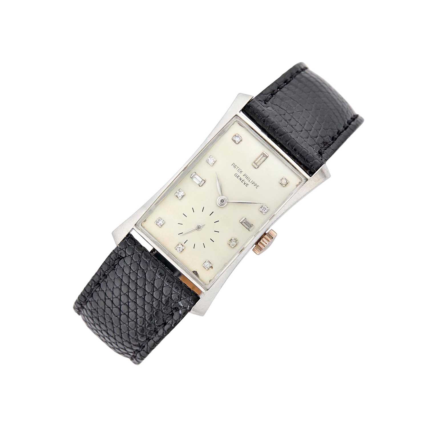 Lot Patek Philippe Gentleman's Platinum and Diamond 'Tegola Hourglass' Wristwatch, Ref. 1593