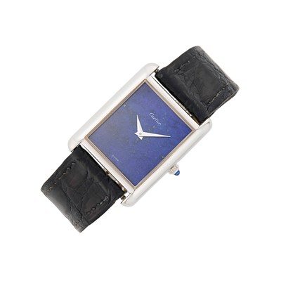 Lot 61 - Cartier White Gold and Lapis 'Tank' Wristwatch, Ref. 2012.2