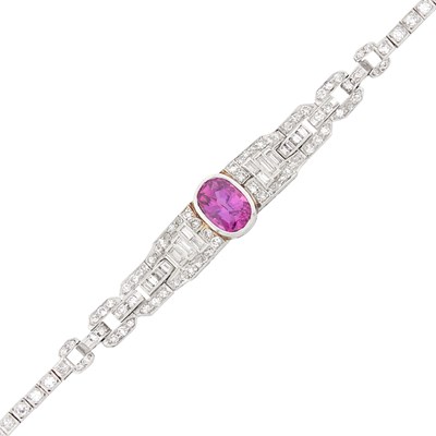 Lot 77 - Platinum, Pink Sapphire and Diamond Bracelet
