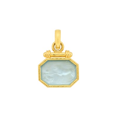 Lot 169 - Elizabeth Locke Hammered Gold, Venetian Blue Glass Intaglio and Mother-of-Pearl Pendant Enhancer