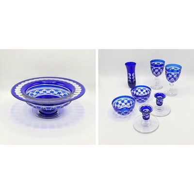 Lot 1093 - Bohemian Blue and Clear Cut Glass Dessert Service