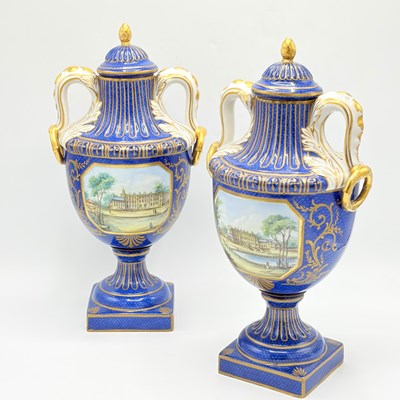 Lot 1051 - Pair of French Gilt and Hand-painted Porcelain Urns