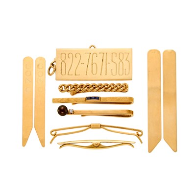 Lot 1191 - Group of Gold Tie Bars and Collar Stays