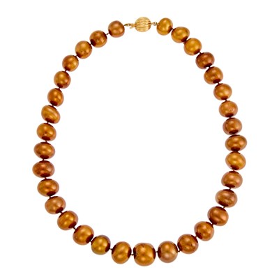 Lot 1179 - Semi-Baroque Dyed Freshwater Pearl Necklace with Gold Ball Clasp