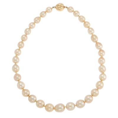 Lot 1237 - Golden Semi-Baroque Cultured Pearl Necklace with Gold Ball Clasp