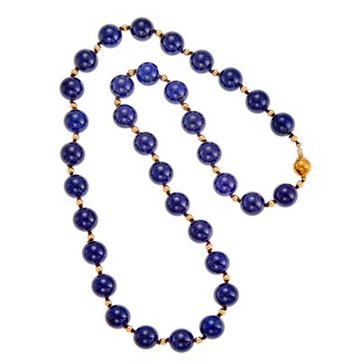 Lot 1166 - Lapis and Gold Bead Necklace with Gold Clasp