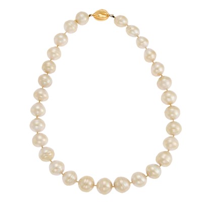 Lot 1187 - Semi-Baroque South Sea Cultured Pearl Necklace with Gold Clasp