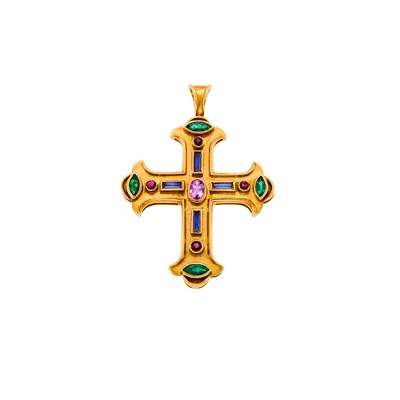 Lot 1009 - Gold and Gem-Set Cross Pendant