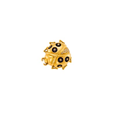 Lot 1006 - Gold, Sapphire Bead and Diamond Ladybug Clip-Brooch