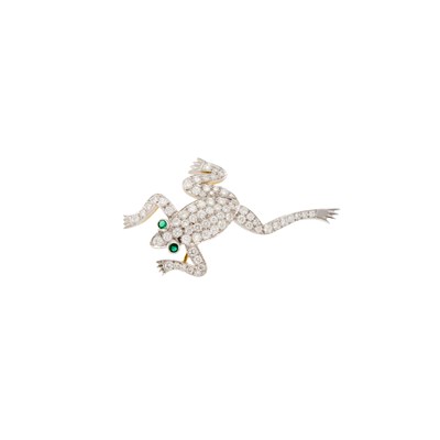 Lot 1091 - Platinum, Gold, Diamond and Tsavorite Garnet Frog Brooch