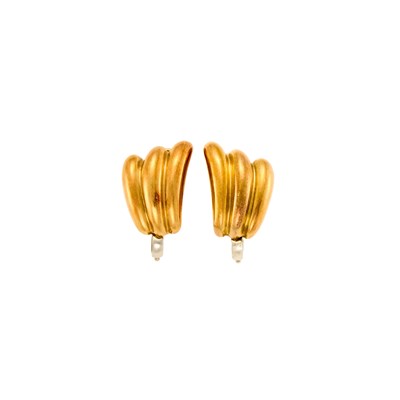 Lot 1012 - Pair of Two-Color Gold Earclips