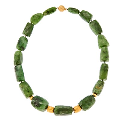 Lot 1168 - Nephrite and Gold Bead Necklace