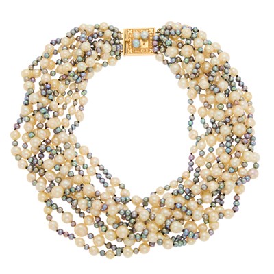Lot 1135 - Ten Strand Semi-Baroque Cultured Pearl and Tahitian Gray Cultured Pearl Necklace with Gold Clasp