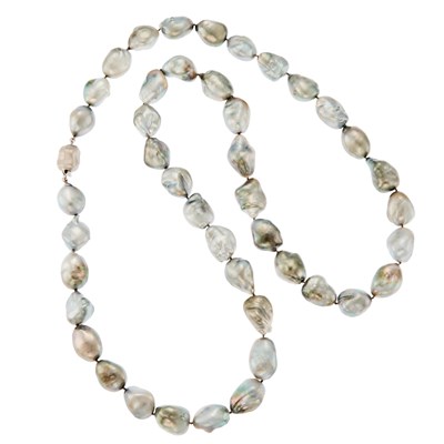 Lot 1150 - Baroque Tahitian Cultured Pearl Necklace with White Gold Clasp
