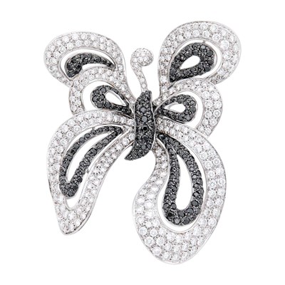 Lot 65 - Ambrosi White Gold, Diamond and Black Diamond Bow Clip-Brooch