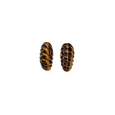 Lot 1015 - Pair of Gold and Carved Tiger's Eye Half-Hoop Earclips
