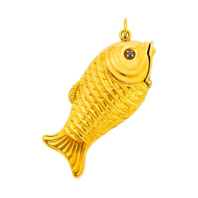 Lot 4 - Gold and Sapphire Fish Pill Case Pendant