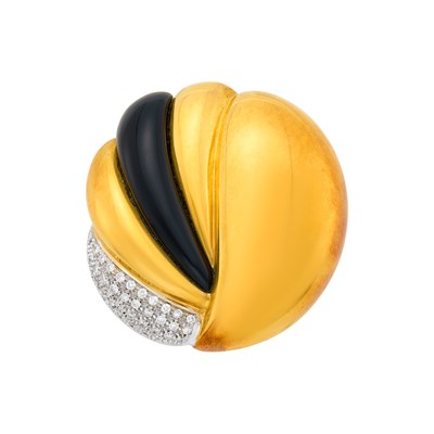 Lot 134 - Two-Color Gold, Diamond and Black Onyx Clip-Brooch
