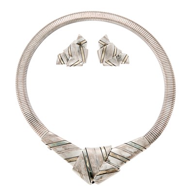 Lot 1060 - Cartier Silver and Gold Necklace and Pair of Earclips