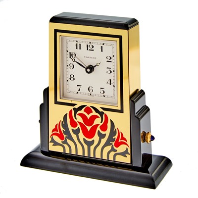 Lot 1264 - Cartier Gilt-Brass and Enamel 'Must de Cartier' Desk Clock