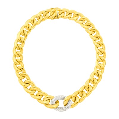 Lot 68 - Two-Color Gold and Diamond Curb Link Necklace