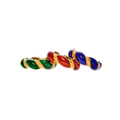 Lot Three Gold and Enamel Band Rings