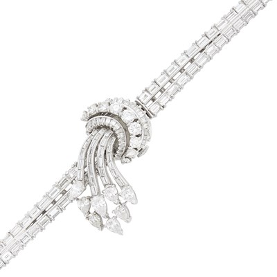Lot 101 - Longines Platinum and Diamond Bracelet-Watch