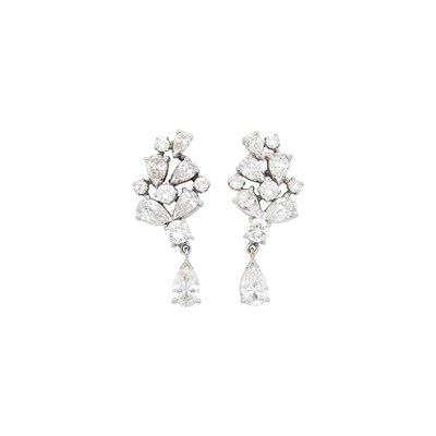 Lot 58 - Pair of Platinum and Diamond Pendant-Earrings