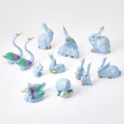 Lot 196 - Group of Herend Porcelain Blue Fish-Net Figures of Animals