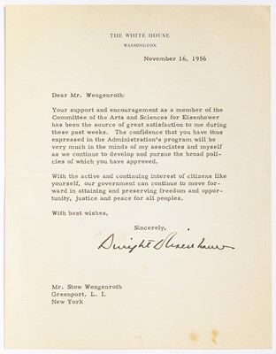 Lot 20 - Eisenhower typed letter signed as President to Stow Wengenroth